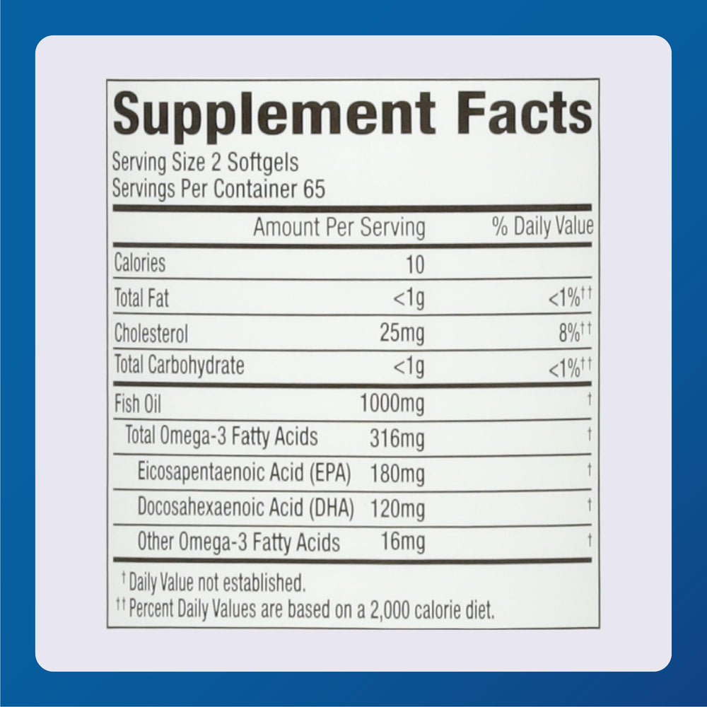 MAJOR Fish Oil Softgels package featuring ingredients and dosage information