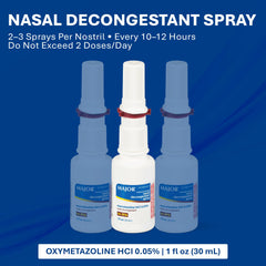MAJOR nasal decongestant spray closeup of bottle for quick use.