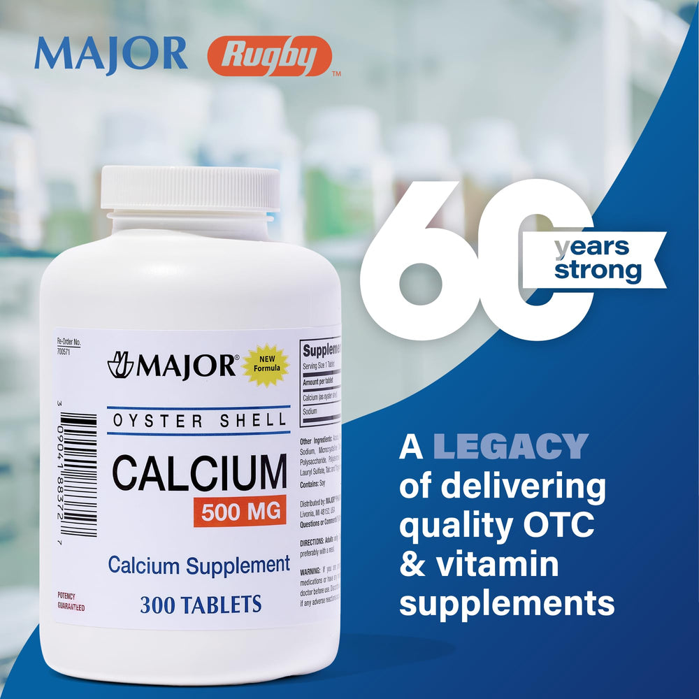 Major Oyster Shell Calcium 500 mg scene suggests easy daily use at home