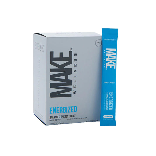 Make Wellness Energized bottle front showing clean label for daily energy and focus.