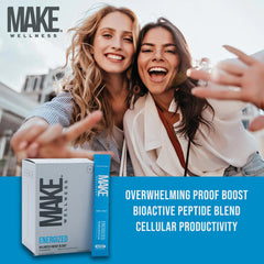 Make Wellness Energized label closeup highlighting the bioactive peptide blend.