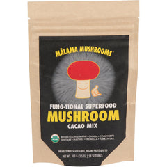 Malama Mushrooms 8-Mushroom Hot Cacao Mix container, organic blend for a cozy drink.