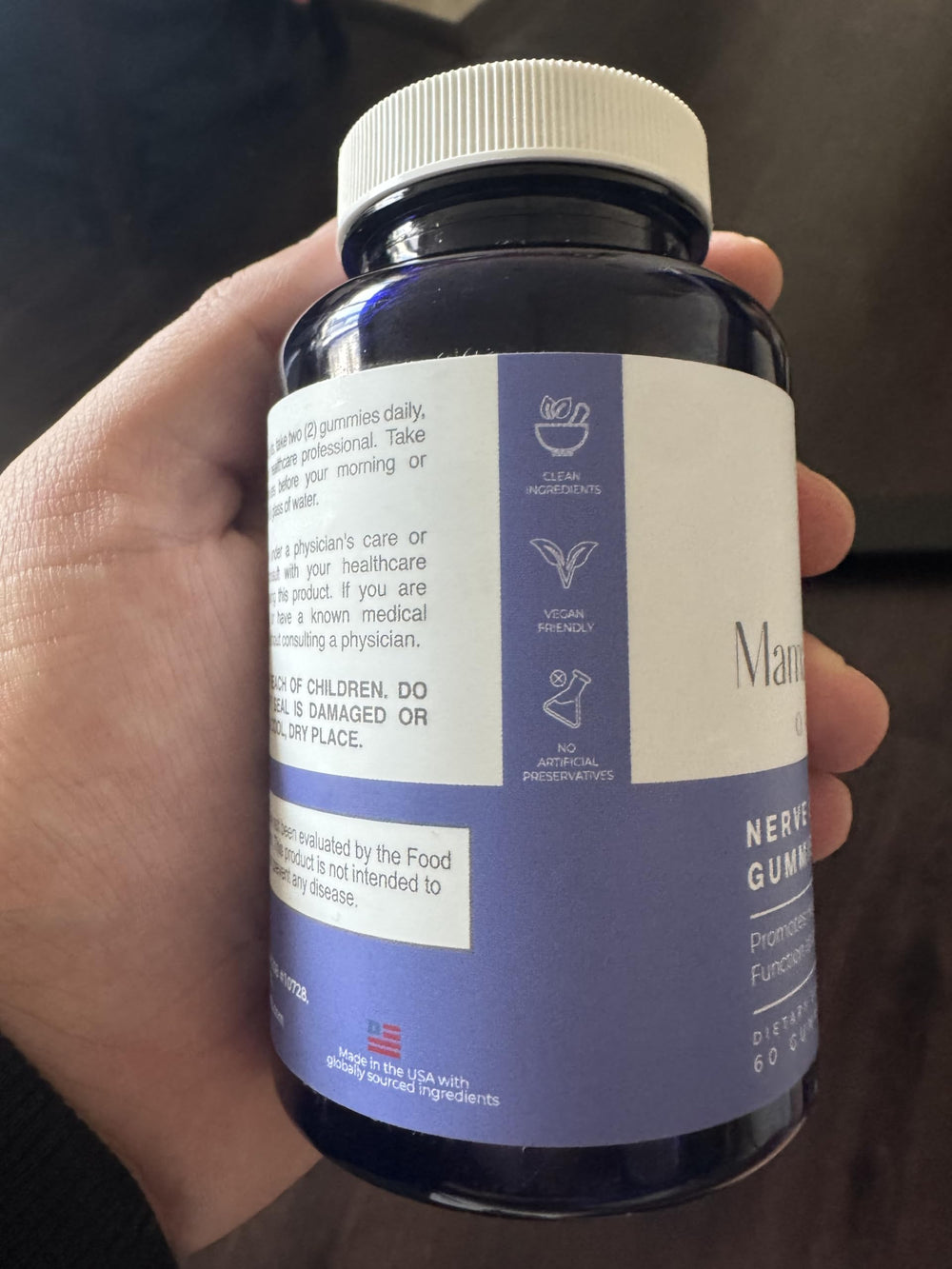 Mama Bear Oasis packaging highlights vegan status and USA-made production.