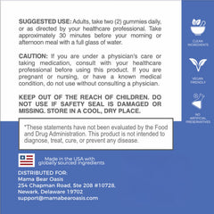 Mama Bear Oasis serving size 2 gummies illustrating easy daily dosing.