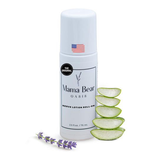 Mama Bear Oasis roll-on nerve support bottle front view for targeted relief