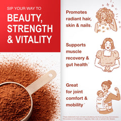 Scoop of Mama Natural collagen powder pouring into cup for smooth mixing.