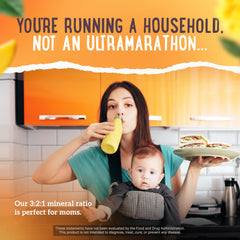 Nursing mom choosing a quick hydration during routine.