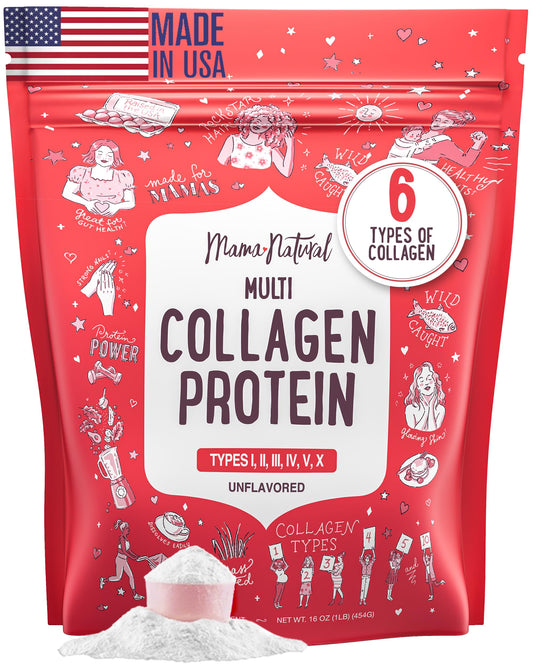 Mama Natural Multi Collagen Powder bottle pour for easy daily use.