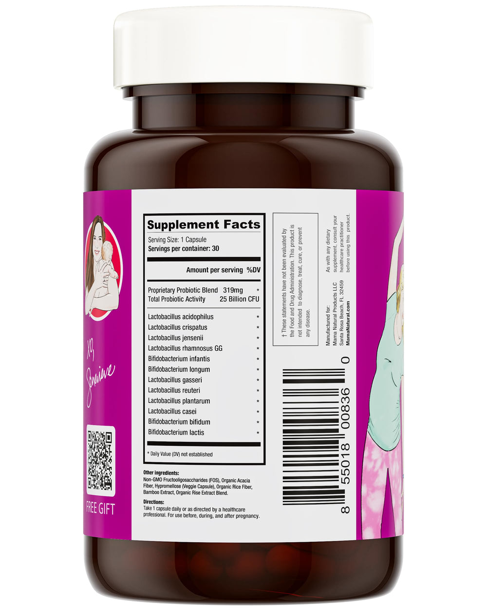 Front packaging of Mama Natural prenatal probiotics for easy shopping
