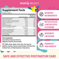 Mama's Select Postnatal Vitamins capsules, vegan and easy-to-swallow for daily support.