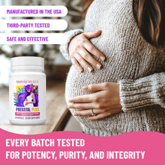 Mama's Select Prenatal packaging communicates USA-made quality and testing.
