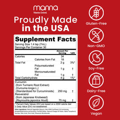 Manna Vitamins Evolved liquid liposomal curcumin dropper enables easy dosing with enhanced absorption.