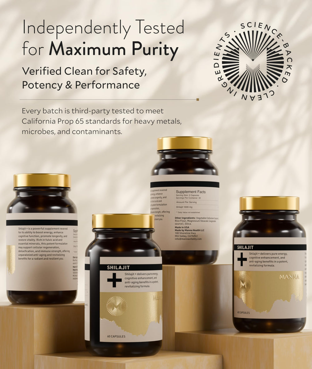 Manna Vitality Shilajit+ capsules in hand for quick vitality support