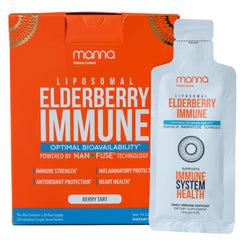 Manna Vitamins Evolved liposomal elderberry packets displayed for on-the-go immunity