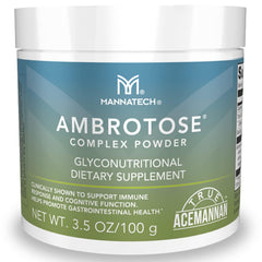 Mannatech Ambrotose Complex bottle highlighting immune support potential.