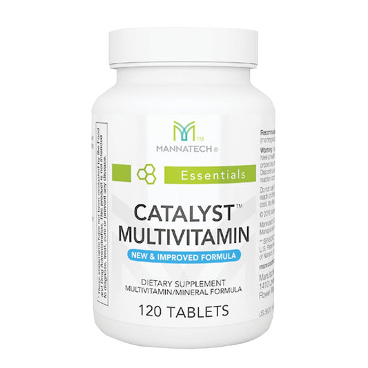 Mannatech Catalyst multivitamin bottle front promotes daily vitality and routine wellness