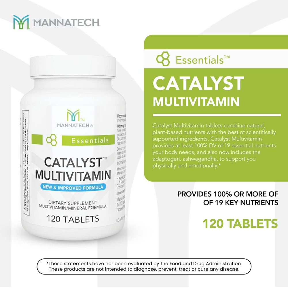 Mannatech Catalyst label closeup highlights antioxidant vitamins A, C, E