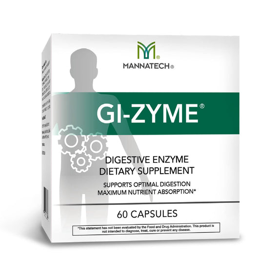 Mannatech GI-Zyme bottle front for daily digestive support.