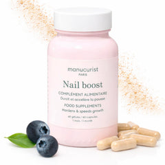 Manucurist Nail Boost bottle shows vegan formula for healthier nails.