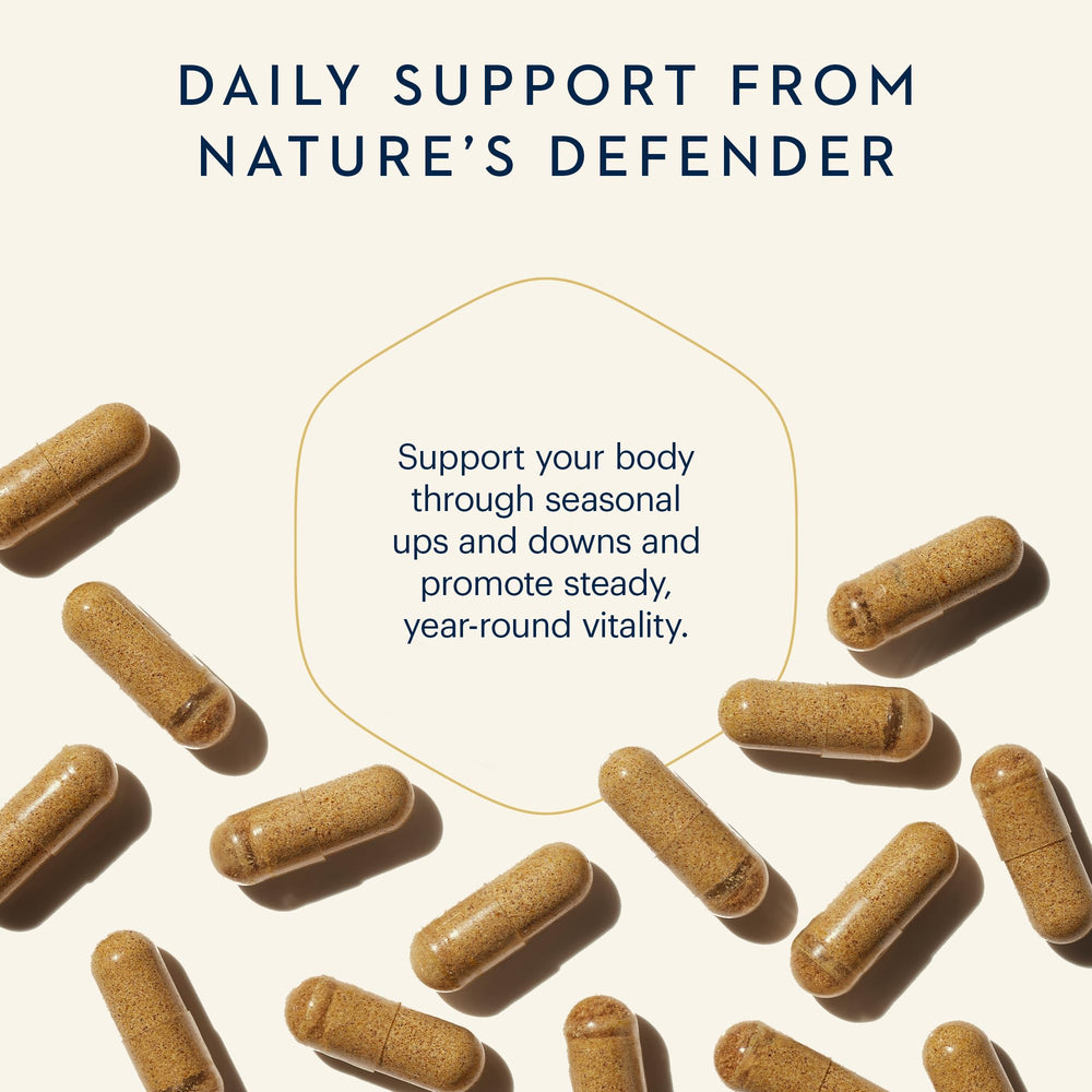 Daily-use bottle with simple, smooth capsules for convenient immunity.