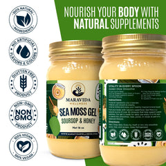 Maravida Sea Moss Gel on a spoon, convenient daily nourishment.