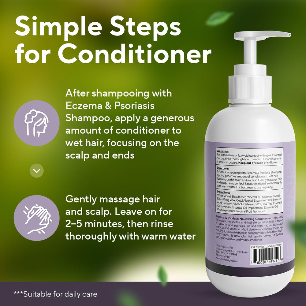 Marie Originals Daily scalp care routine visuals emphasize a calm, balanced scalp