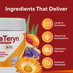 Marie Originals DermaTeryn aloe vera calendula visuals signaling cooling relief for sun-exposed skin.