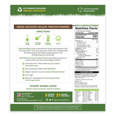 MariGold whey protein nutrition panel close-up communicates protein, BCAA content and serving size