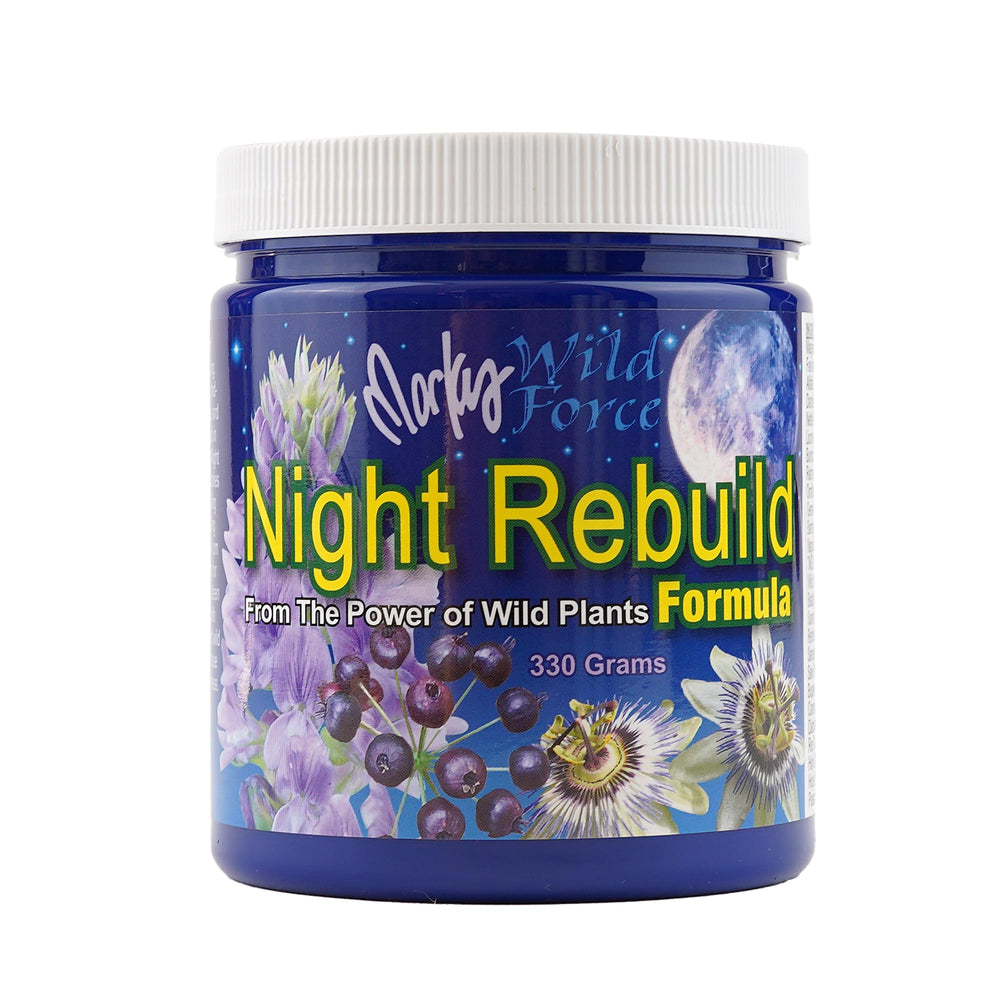 Markus Night Rebuild Powder bottle promotes restful sleep and stress relief.
