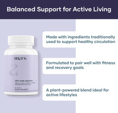 Mars by GHC nitric oxide capsules label highlights ingredients for sustained workout support.