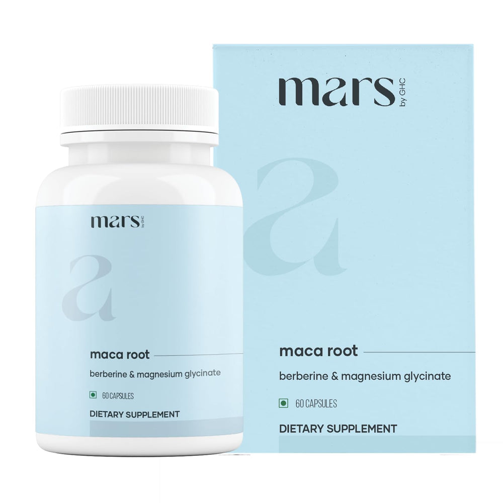 Mars Maca Root Caps capsules closeup highlighting easy daily intake.