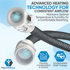 Mars Wellness CPAP heating tube highlighted for durability and easy maintenance