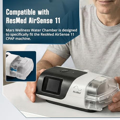 Mars Wellness water chamber demonstrates easy install into ResMed Airsense 11 for quick setup.