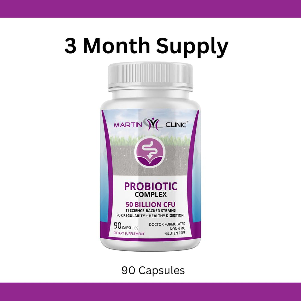 Martin Clinic Probiotic bottle with immune-support theme for seasonal resilience