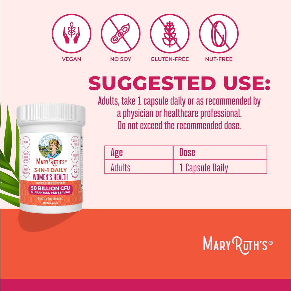 MaryRuth's 3-in-1 capsules close-up; compact vegan capsules for daily use.