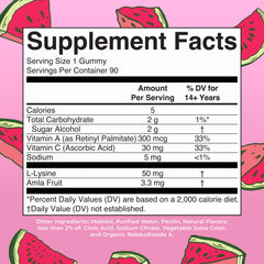 MARYRUTH'S collagen boosting gummies ingredients close-up featuring lysine, amla, and vitamins
