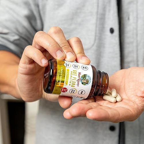 Label close-up of MaryRuth's Gut Flora Health+ Enzymes detailing benefits