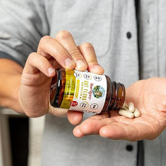 Label close-up of MaryRuth's Gut Flora Health+ Enzymes detailing benefits