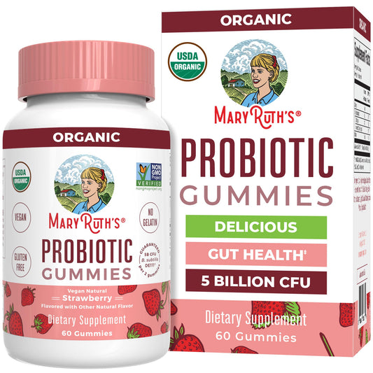 MARYRUTH'S Organic Probiotic Gummies bottle front for daily digestive support and vegan nutrition
