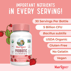 MARYRUTH'S Organic Probiotic Gummies vegan non-GMO badge closeup