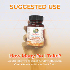 MARYRUTH'S organic turmeric probiotic bottle side shows allergen-friendly formula
