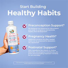 MaryRuth's Prenatal Liposomal bottle beside glass of drink