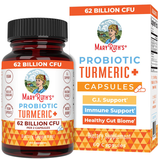 MARYRUTH'S probiotic turmeric bottle front for daily digestion support