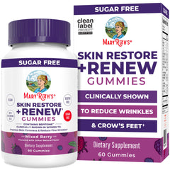 MaryRuth's Skin Restore + Renew gummies jar for daily hydration support.