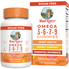 MaryRuth's vegan Omega 3-6-7-9 gummies bottle, daily plant-based supplement.