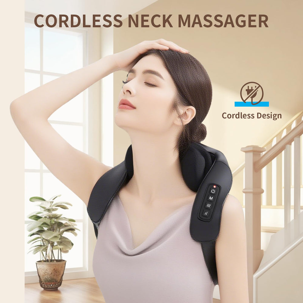 MASGRE massage pillow for shoulders and back demonstrates ergonomic design for tension relief.