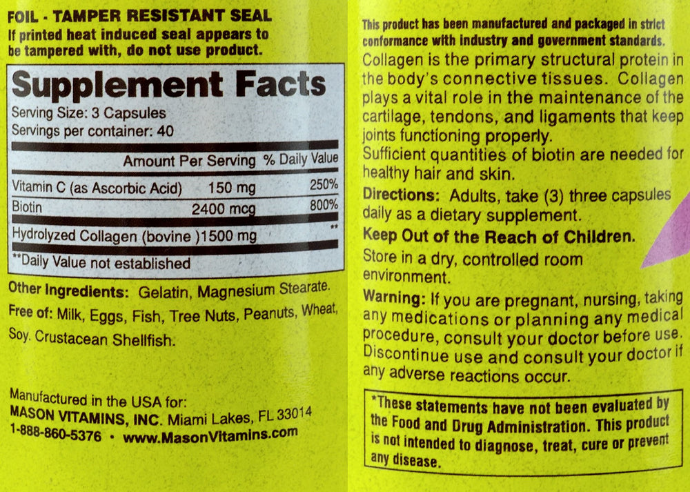 Mason Natural Collagen capsules close-up showing high-potency per-dose strength.