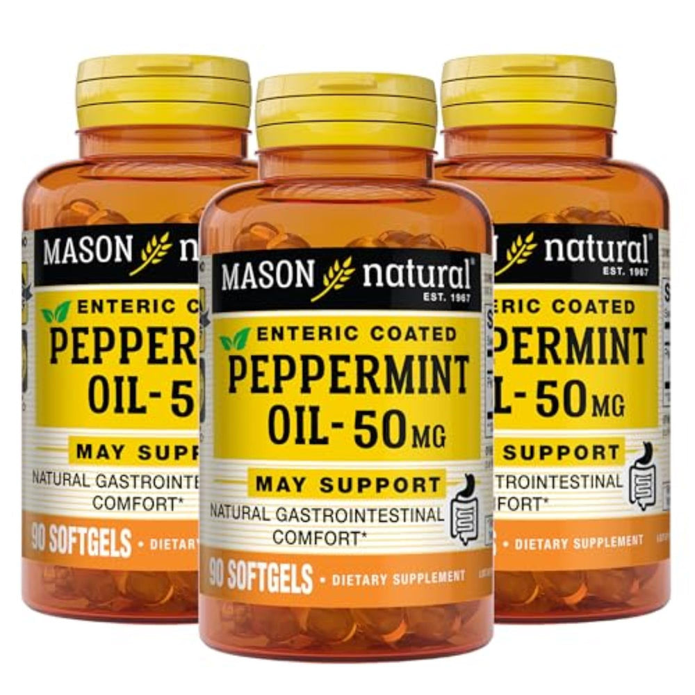 Mason Natural peppermint oil 50 mg enteric softgel for digestive comfort after meals.