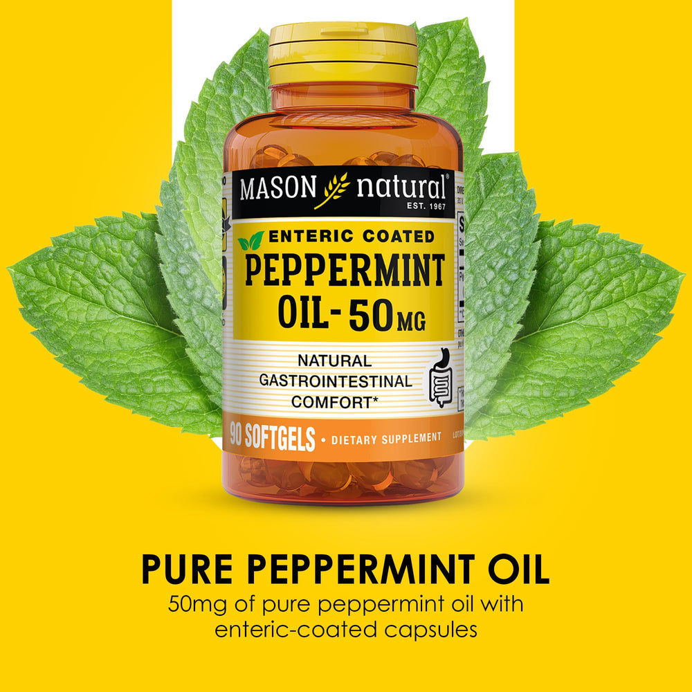 Mason Natural soy-free peppermint oil capsule with clean ingredients for mindful use.
