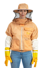 Massive Bee Store ventilated beekeeping jacket with round veil in sand/peach for airflow